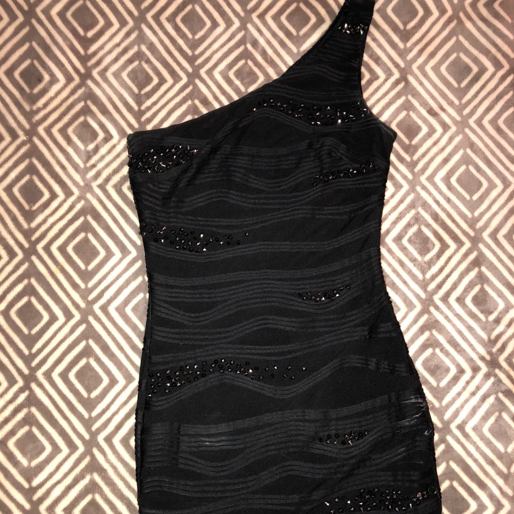 Bebe one shoulder black mini dress